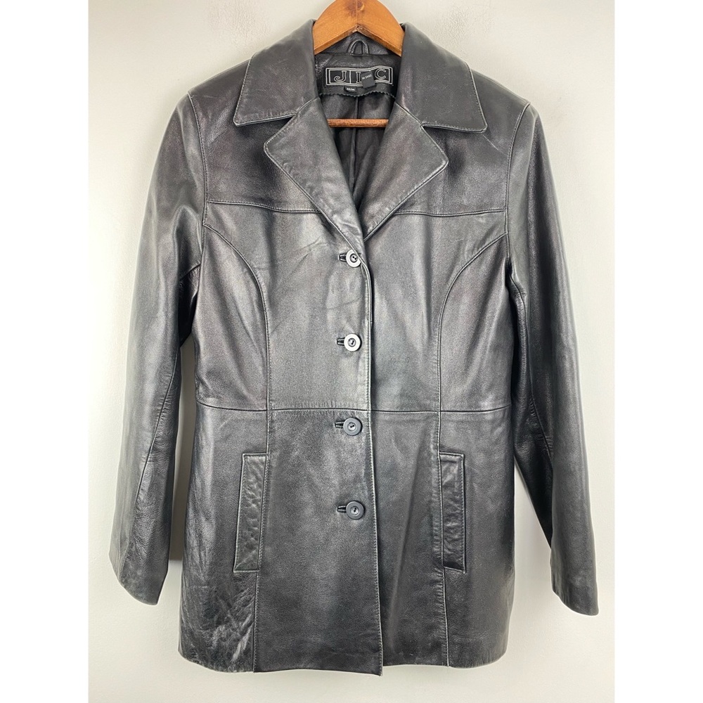 Vintage JLC size Medium Women’s Black Genuine Leather Button Up Jacket